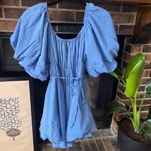 Elegant Blue Puff Sleeve Dress